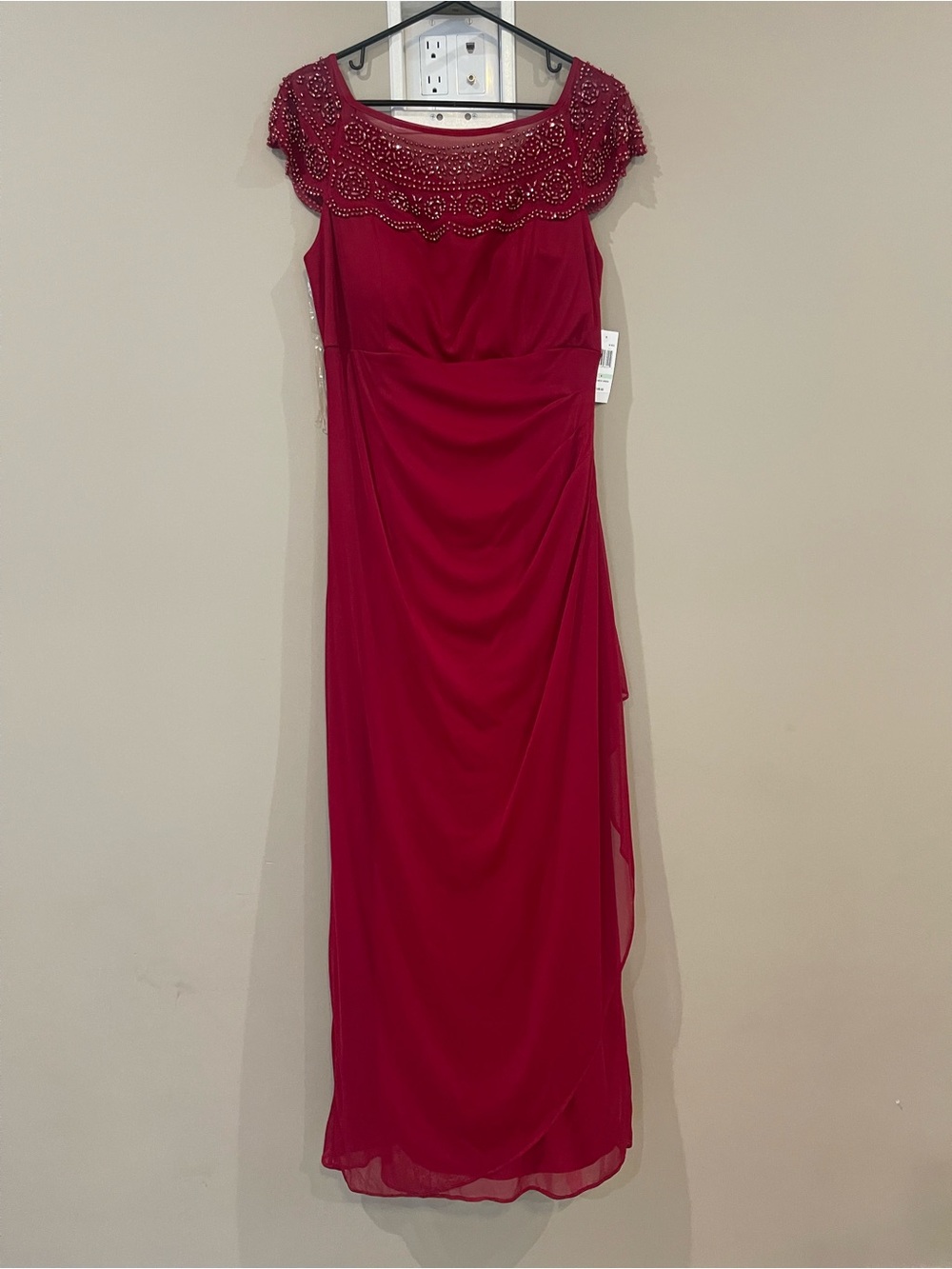 MSK Beaded Neckline Red Evening Gown
